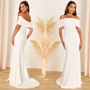 NWT Lulu’s Exceptional Romance White Off-the-Shoulder Mermaid Maxi Wedding Dress